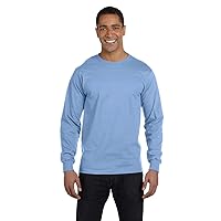 Hanes Men's Long Sleeve Crewneck Beefy T-Shirt, Light Blue, Large
