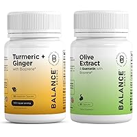 Boost Inflammatory Support and Brain Health with Turmeric Curcumin Ginger Capsules - 1950mg, 95% Curcuminoids and Olive Leaf Extract 60 Capsules - Quercetin 400mg with Bioperine