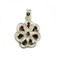 Natural Pear Cut Garnet Pendant For Her Charms Jewelry Flower Design Necklace Silver Handmade
