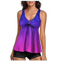 AODONG Tankini Swimsuits for Women 2024 2 Piece Tummy Control Bathing Suits Blouson Top with Sporty Boy Shorts