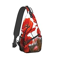 Sling Bag for Women Men Crossbody Bag Small Sling Backpack Poppy Flowers Vivid Petals Chest Bag Hiking Daypack