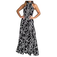 Women's Vacation Outfits Elegant Waist Drawstring Sleeveless Hanging Neck Trousers Printed Jumpsuit Clothing