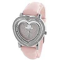Super Techno M5507 Ladies Heart Shape Wrist Watch Genuine Natural Diamonds 0.08 Carats