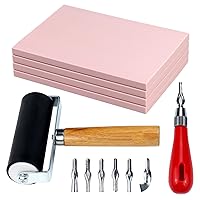 4 Pack Rubber Block Stamp Carving Blocks with Cutter Tools and Rubber Brayer Roller for Printmaking and More Crafts