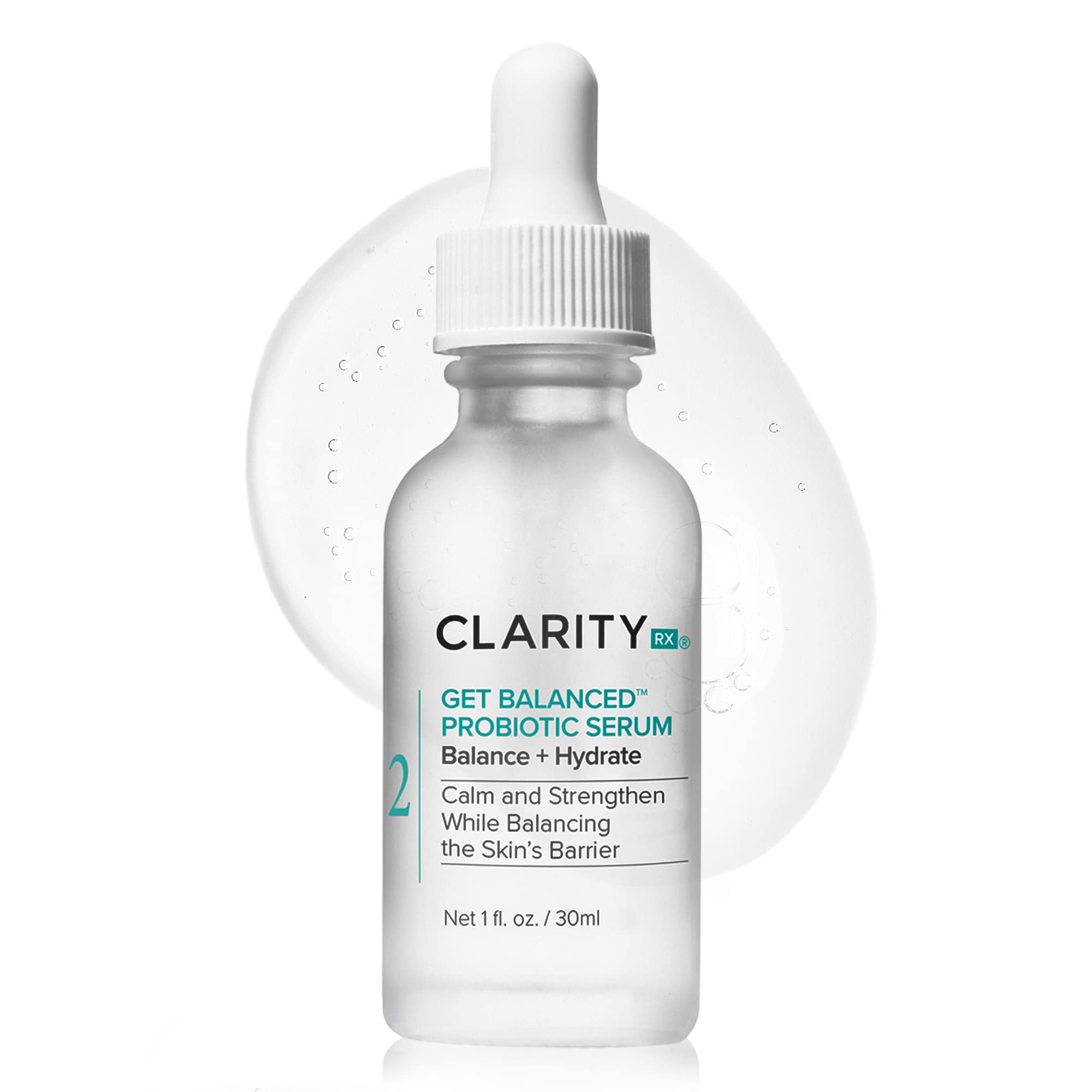 ClarityRx Get Balanced Probiotic Hydrating Face Serum, Natural Plant-Based Skin-Balancing Treatment with Hyaluronic Acid & Antioxidants for Normal & Aging Skin (1 fl oz)
