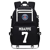 Soccer Stars Backpack Kylian Mbappe Hiking Daypacks Multifunction Laptop Bag with USB Charging/Headphone Port