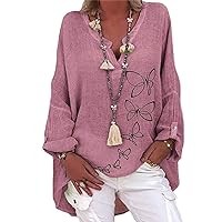 Going Out Tops for Women Long Sleeve Tops Woman Work Plus Size Fall Fashion Fit Printing Soft V Neck Button Front Blouse for Women Purple Black Long Sleeve Shirt Women 4X-Large