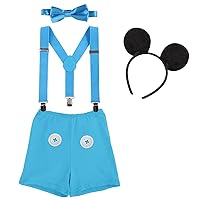 IBTOM CASTLE Baby Boys First Birthday 1st/2nd/3rd Costume Cake Smash Outfits Y Back Suspenders Bloomers Bowtie Set Mouse Ear