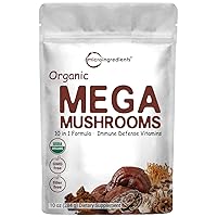 Sustainably US Grown, Organic Mega Mushroom 10 in 1 Complex Formula Powder for Immune System Booster, 10 Ounce (284 Days Supply), Chaga, Lions Mane, Cordyceps, Reishi & More, Filler Free, Vegan