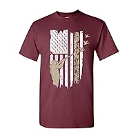 Hunting Flag Gun Rifle Hunt Duck American Flag USA Adult DT T-Shirt Tee (XXX Large, Maroon)