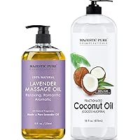 Majestic Pure Lavender Massage Oil 8 fl oz, and Fractionated Coconut Oil 16 fl oz Bundle