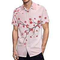 Cherry Blossom Men's Shirts Short Sleeve Hawaiian Shirt Beach Casual Work Shirt Tops