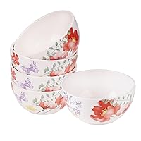 Sonemone Poppy Flowers Cereal Bowls for Kitchen, 26oz Ceramic Bowls Set of 4 for Cereal, Salad, Soup, Pasta, Dessert, Microwave & Dishwasher Safe