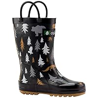 OAKI Kids Rubber Rain Boots Easy-on Handles, Wildlife Tracker, 11T