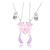 2Pieces/Set Heart Pendant Magnetic Matching Necklace with Fox Pattern Friend Girlfriend Relationship Gift Valentines Day