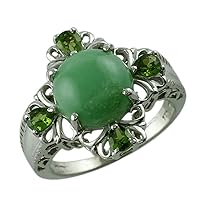 Carillon Chrysoprase Round Shape 10MM Natural Non-Treated Gemstone 10K White Gold Ring Gift Jewelry for Women & Men