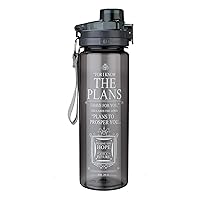 Christian Art Gifts Reusable Plastic Sports Water Bottle with Locking Flip-Top Lid and Carry Strap in Black 28 oz Wide Mouth BPA-Free Bottle with Inspirational Scripture - The Plans -Jeremiah 29:11