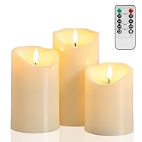 ANGELLOONG Flickering Flameless Candles with Remote, Battery Operated Fake Candles with Timer, Realistic LED Electric Pillar Candles for Home Wedding Birthday Christmas Decor, Set of 3