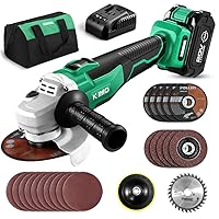 KIMO 20V Brushless Cordless Angle Grinder, 4-1/2 Inch, 9000RPM w/ 4.0Ah Lithium-Ion Battery & Fast Charger, 2-Position Adjustable Auxiliary Handle, Electric Brake, 5 Cutting Wheels, 5 Grinding Wheels