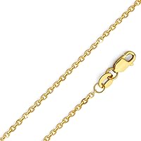14k Yellow OR White Gold Solid 1.6mm Side Diamond Cut Rolo Cable Chain Necklace with Lobster Claw Clasp