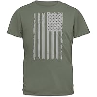 Old Glory 4th of July Distressed Grey Vertical American Flag Military Green Adult T-Shirt - 2X-Large