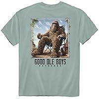 Relaxing Bigfoot Good Ole Boys Beach Day Folklore Vacation Outdoors Short Sleeve Mens Graphic T-Shirt