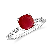Natural Ruby Cushion Solitaire Ring for Women Girls in Sterling Silver / 14K Solid Gold/Platinum