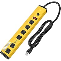 CCCEI Heavy Duty Power Strip Surge Protector 20 Amp, High Amp Industrial Shop Garage Metal Multiple Outlets, 15FT 12 Gauge 5-15P Extension Cord 6 Outlet 6-20R T-Slot 20a for Appliance, Yellow.