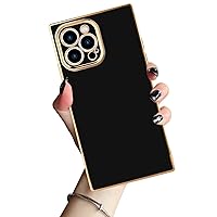Case for iPhone 13 Pro Max Square Case Gold Border Black Soft TPU Bumper Anti-Drop Anti-Scratch Shock Absorption Protective Slim Cover Phone Case for iPhone 13 Pro Max for Women Girls