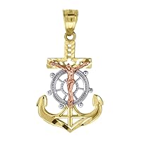 10k Gold Tri color Unisex Nautical Ship Mariner Anchor Cross Crucifix Height 29.8mm X Width 16.3mm Religious Charm Pendant Necklace Jewelry Gifts for Women