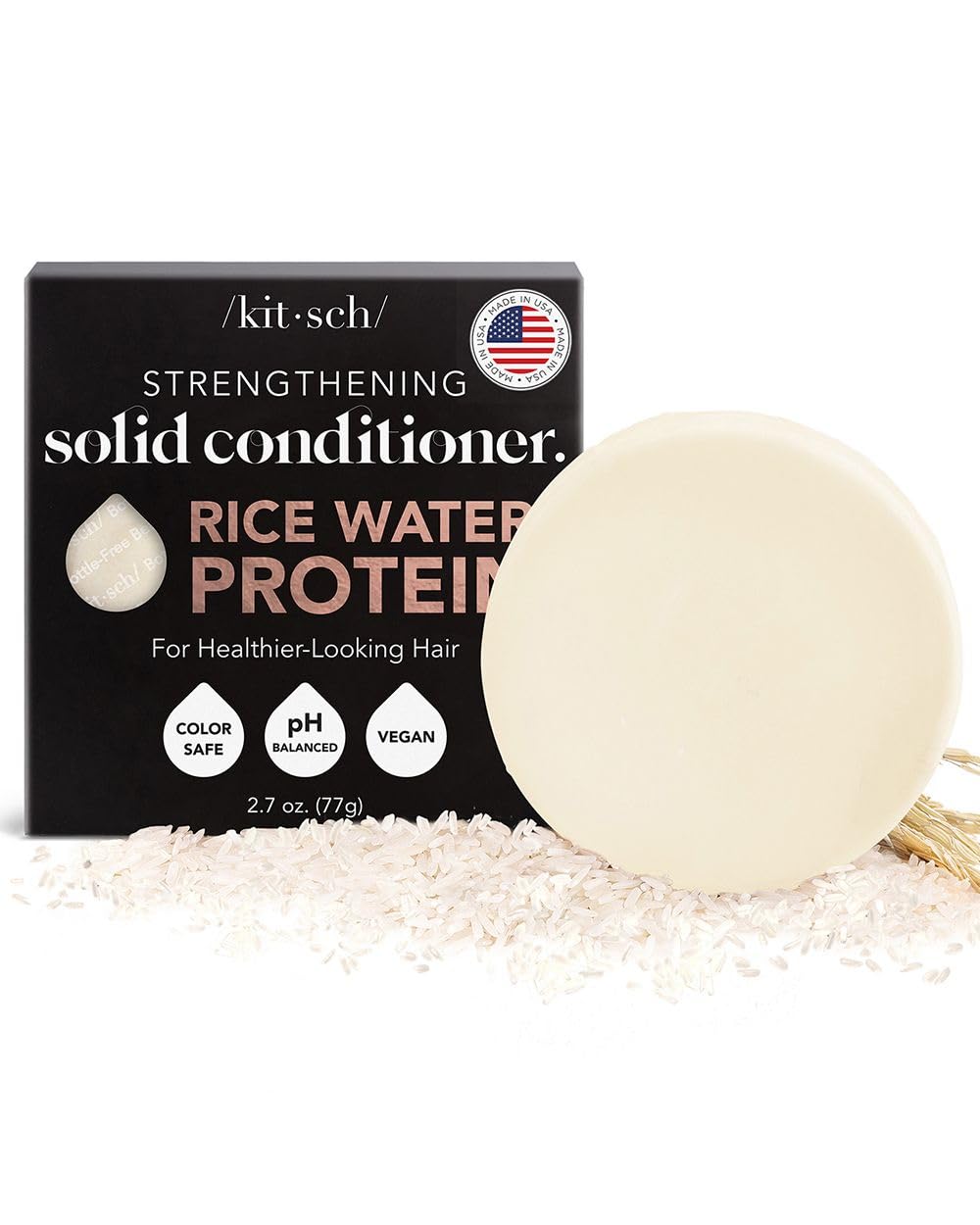Kitsch Strengthening Hair Conditioner Bar with Rice Water Protein | Made in US | Eco-Friendly Cleansing and Moisturizing Conditioner Bar | Paraben Free | Sulfate free Conditioner | 2.7 oz