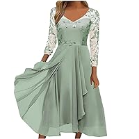 Short Sleeve Dress, Women's Dress Chiffon Elegant Lace Patchwork Dress Cut-Out Long Dress Bridesmaid Evening Dress