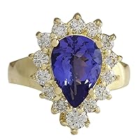 3.33 Carat Natural Blue Tanzanite and Diamond (F-G Color, VS1-VS2 Clarity) 14K Yellow Gold Engagement Ring for Women Exclusively Handcrafted in USA