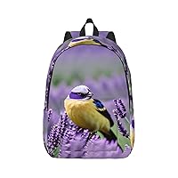 Bird In Purple Lavender Floral Flowers Print Canvas Laptop Backpack Outdoor Casual Travel Bag Daypack Book Bag For Men Women