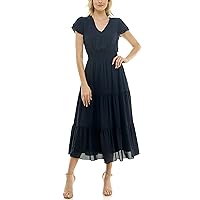Nanette Nanette Lepore Women's Tiered Pull on Fully Lined Dress with Smock Waist and Pleated Flutter Sleeve