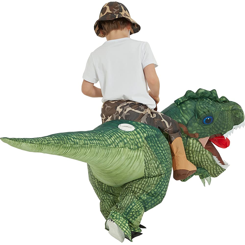 One Casa Inflatable Costume Dinosaur Riding T Rex Air Blow up Funny Party Halloween Costume for Kids