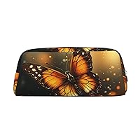 Orange Butterfly Print Pencil Bag Big Capacity Pencil Bag Wide-Opening Pencil Pen Case