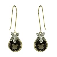 Smoky Quartz Round Shape Gemstone Jewelry 10K, 14K, 18K Yellow Gold Drop Dangle Earrings For Women/Girls