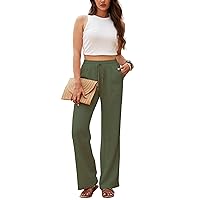 Beautiful Nomad Women's Linen High Waisted Straight Pants Casual Flowy Wide Leg Drawstring Trousers with Pockets