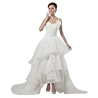 Ivory One Shoulder Sweetheart Organza Wedding Dress With Flowers
