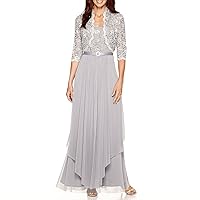 R&M Richards Womens Sequin Lace Long Jacket Dress - Mother of The Bride Dress (12, Silver)