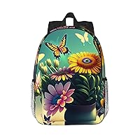 Beautiful Flowers And Butterflies Backpack Lightweight Casual Backpack Double Shoulder Bag Travel Daypack With Laptop Compartmen