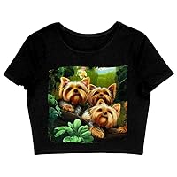 Yorkie Design Women's Cropped T-Shirt - Botanical Garden Crop Top - Puppy Dog Crop Tee Shirt