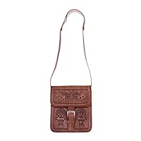 NOVICA Handmade Leather Sling Tumi Motif Embossed from Peru Handbags Brown Slings Shoulder Patterned Inca Cultural 'Inca Mythology'