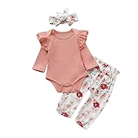 3PCS Clothes Set Newborn Toddler Baby Girl Romper Bodysuit Jumpsuit Floral Halen Pants Outfit Clothes