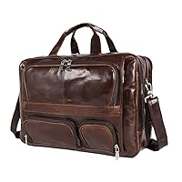 Vintage Big Large Coffee Black Genuine Leather Office 15.6'' 17'' Laptop Executive Briefcase Messenger Bags