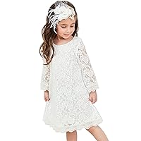 White Lace Flower Girl Dress Long Sleeve Little Girls Gowns