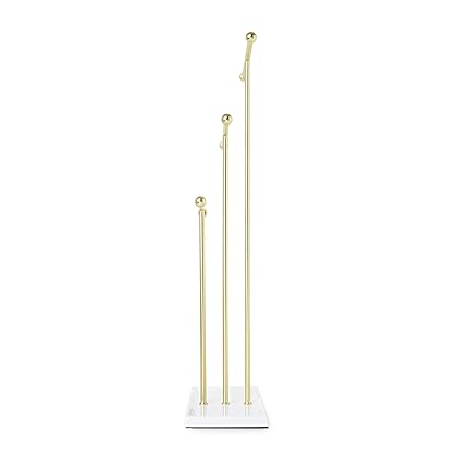 Umbra Trigem Hanging Jewelry Organizer Tiered Tabletop Countertop Free Standing Necklace Holder Display, 3, Brass/White