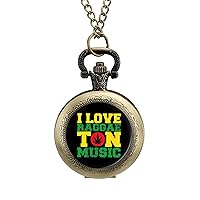 I Love Raggaeton Music Personalized Pocket Watch Vintage Numerals Scale Quartz Watches Pendant Necklace with Chain