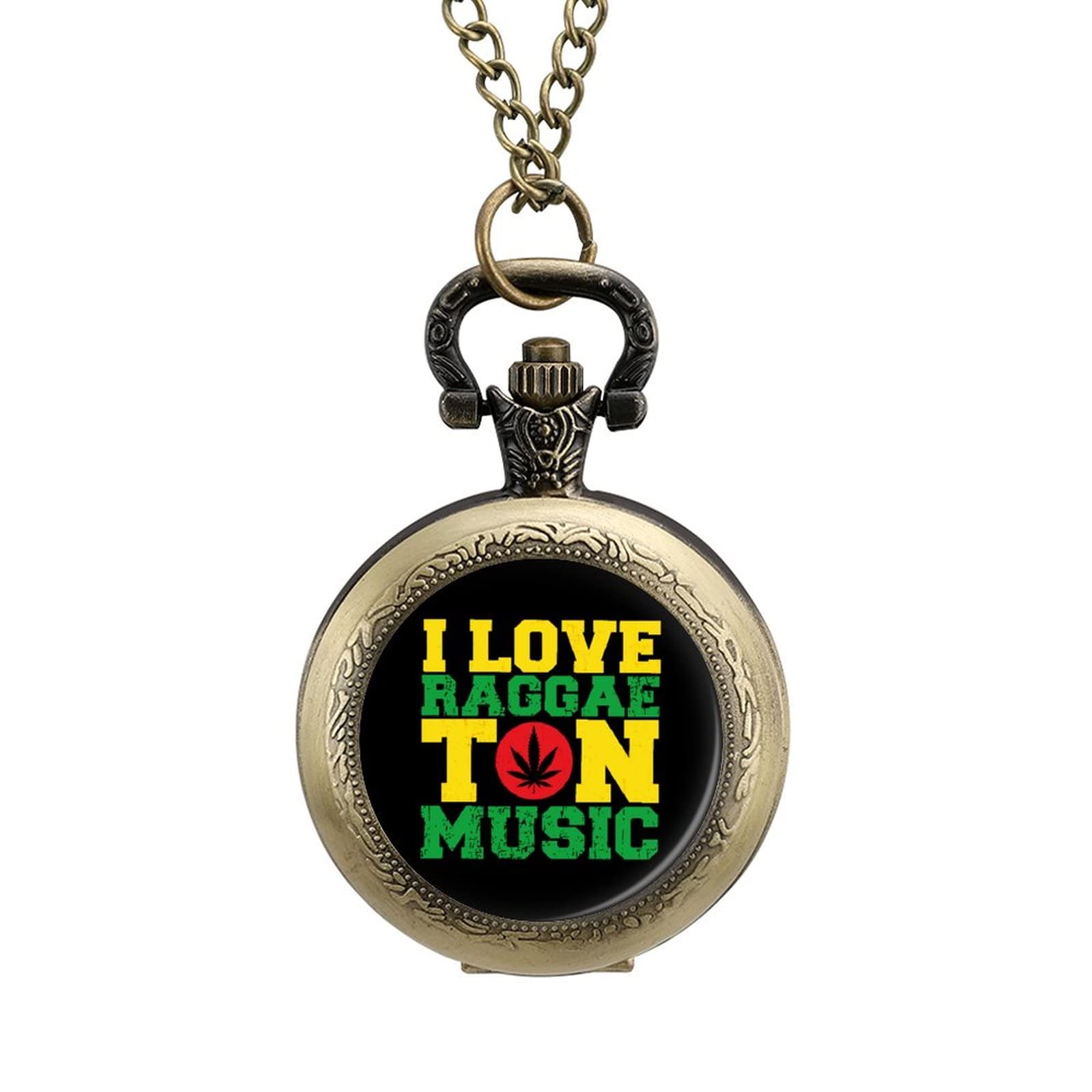 I Love Raggaeton Music Personalized Pocket Watch Vintage Numerals Scale Quartz Watches Pendant Necklace with Chain